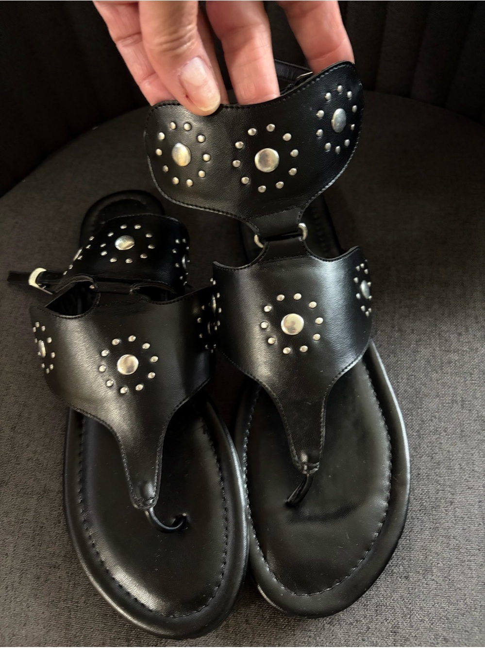 Studded Black Gladiator Thong Sandals